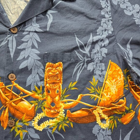 Hawaii‎ Reserve Collection Shirt Mens Large/XL Blue Tiki Tribal Tropical Camp - Picture 3 of 9